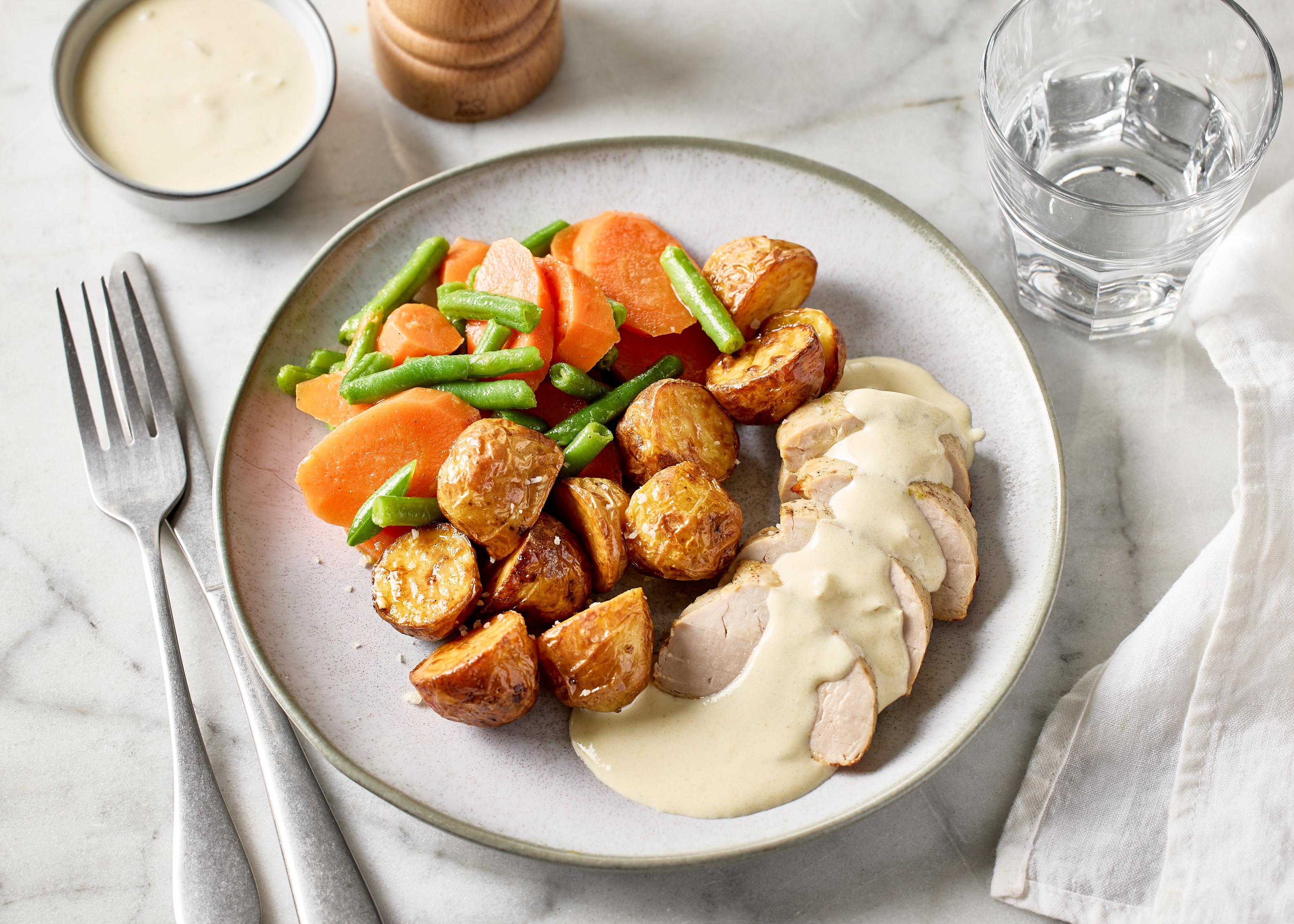 Filet pur de porc et sauce miel-moutarde (plat à réchauffer)