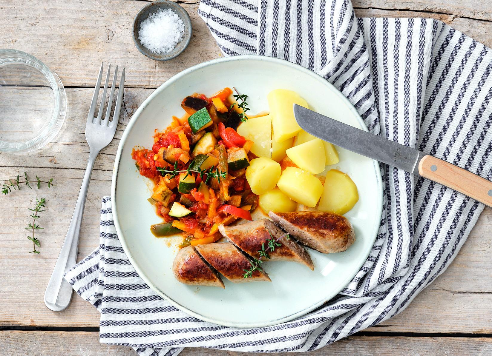 Saucisse au pesto et ratatouille