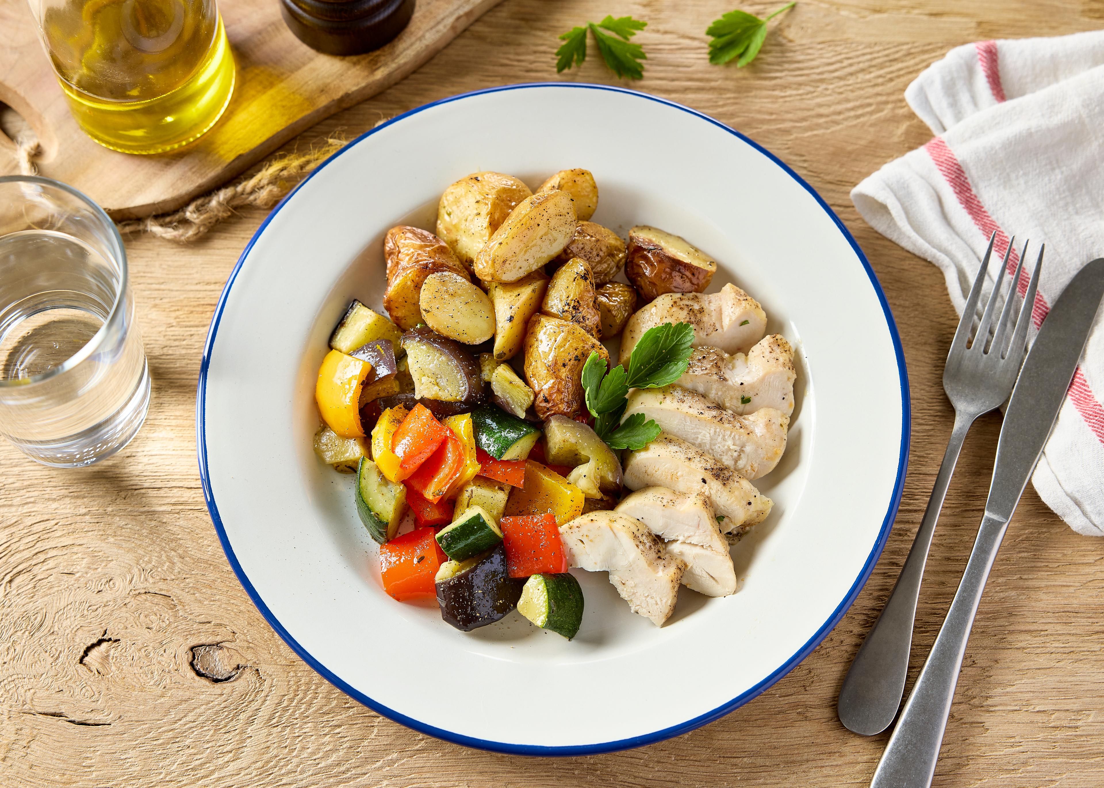 Poulet grillé aux grenailles et légumes du soleil (plat à réchauffer)