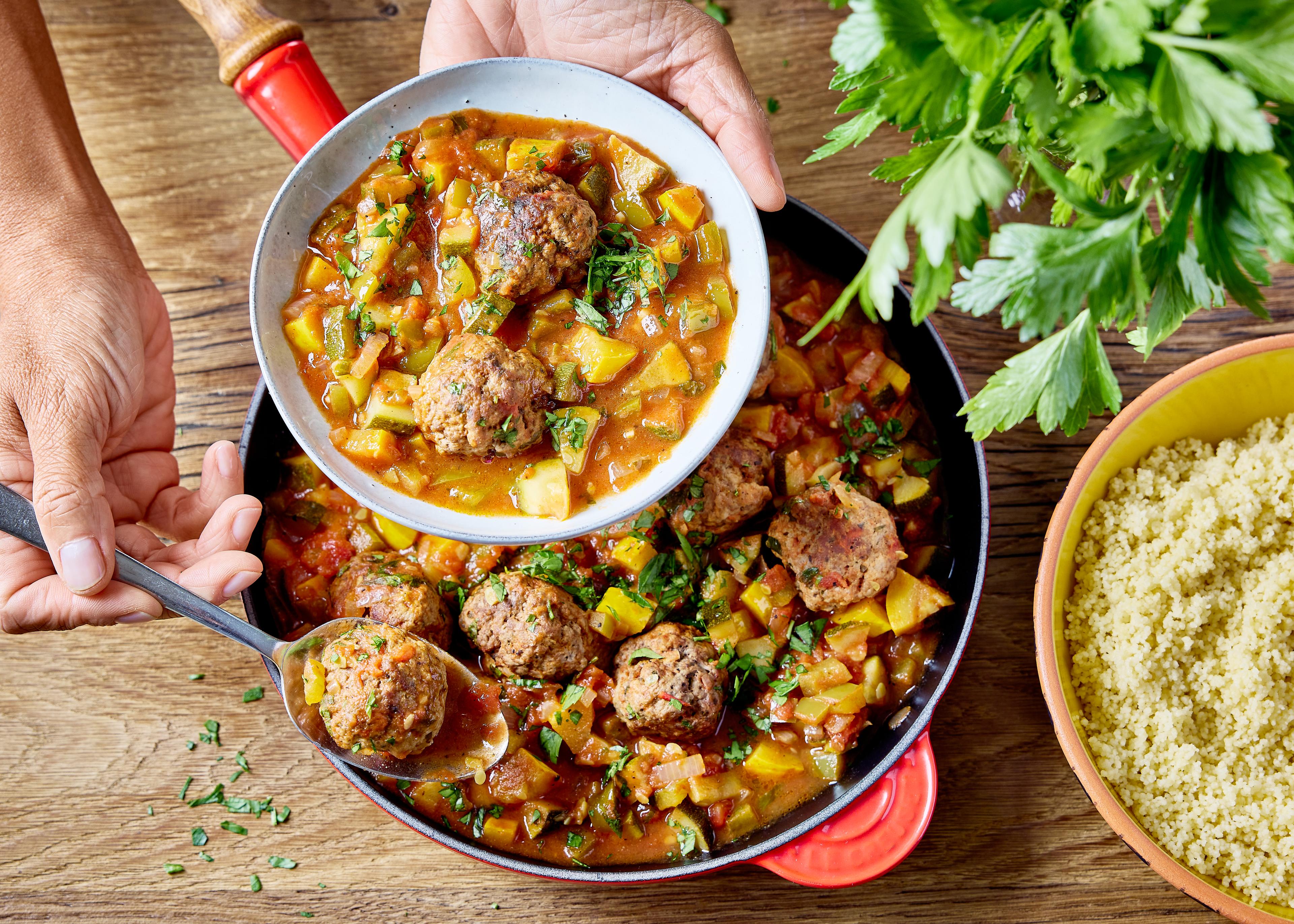 Boulettes de boeuf, poivrons & courgettes