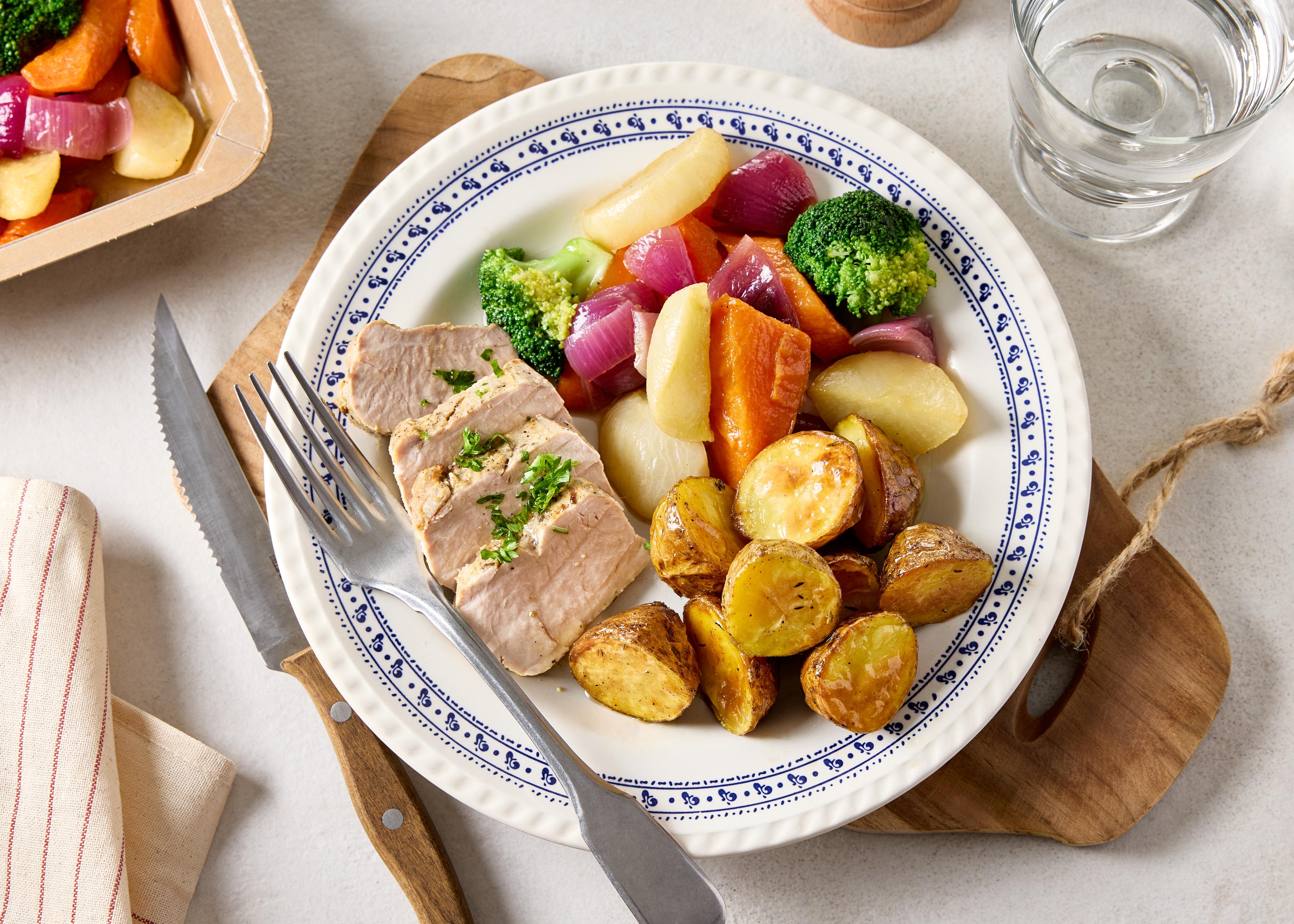 Filet de porc, légumes glacés au miel (plat à réchauffer)