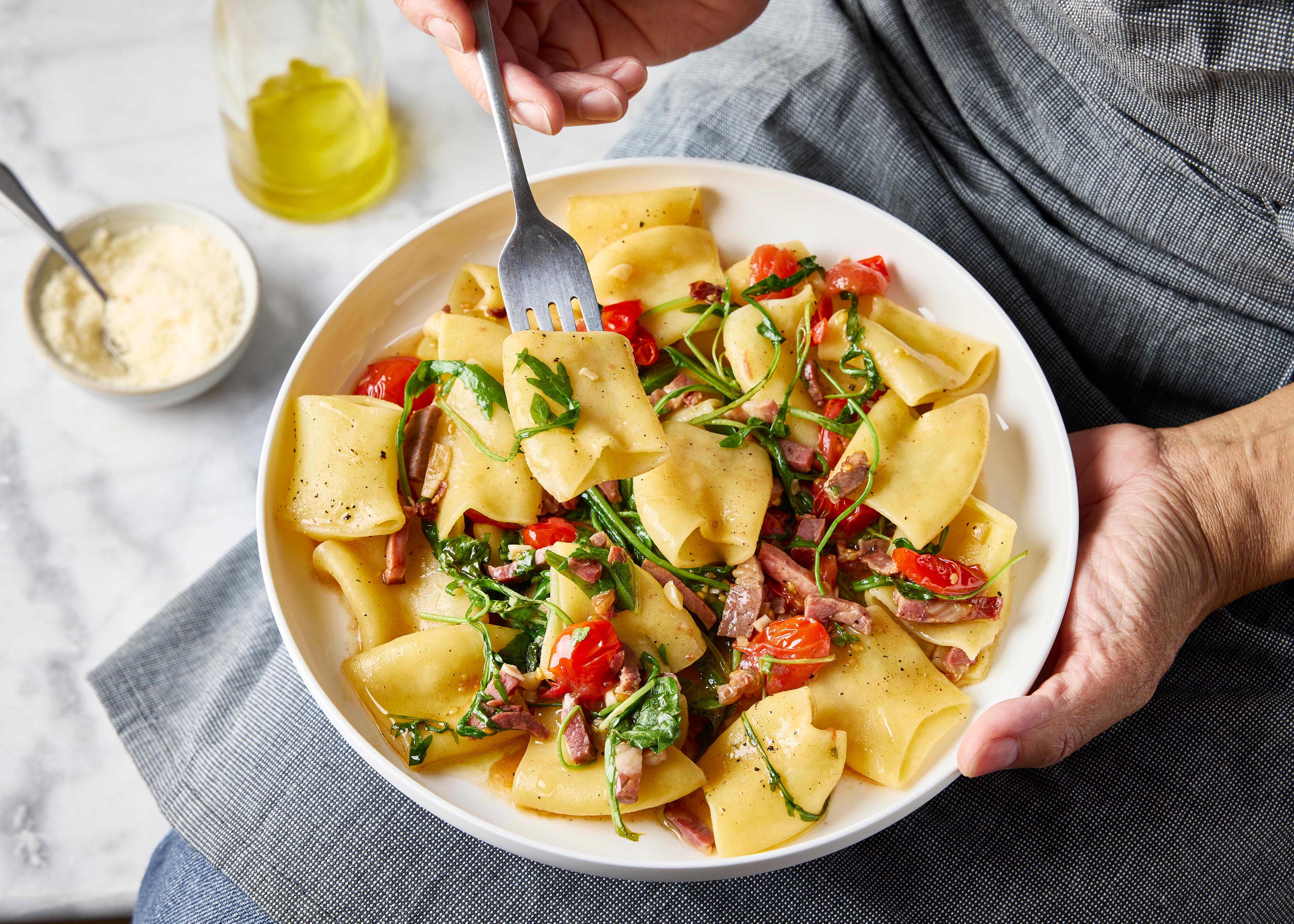 Paccheri aux lardons et tomates séchées