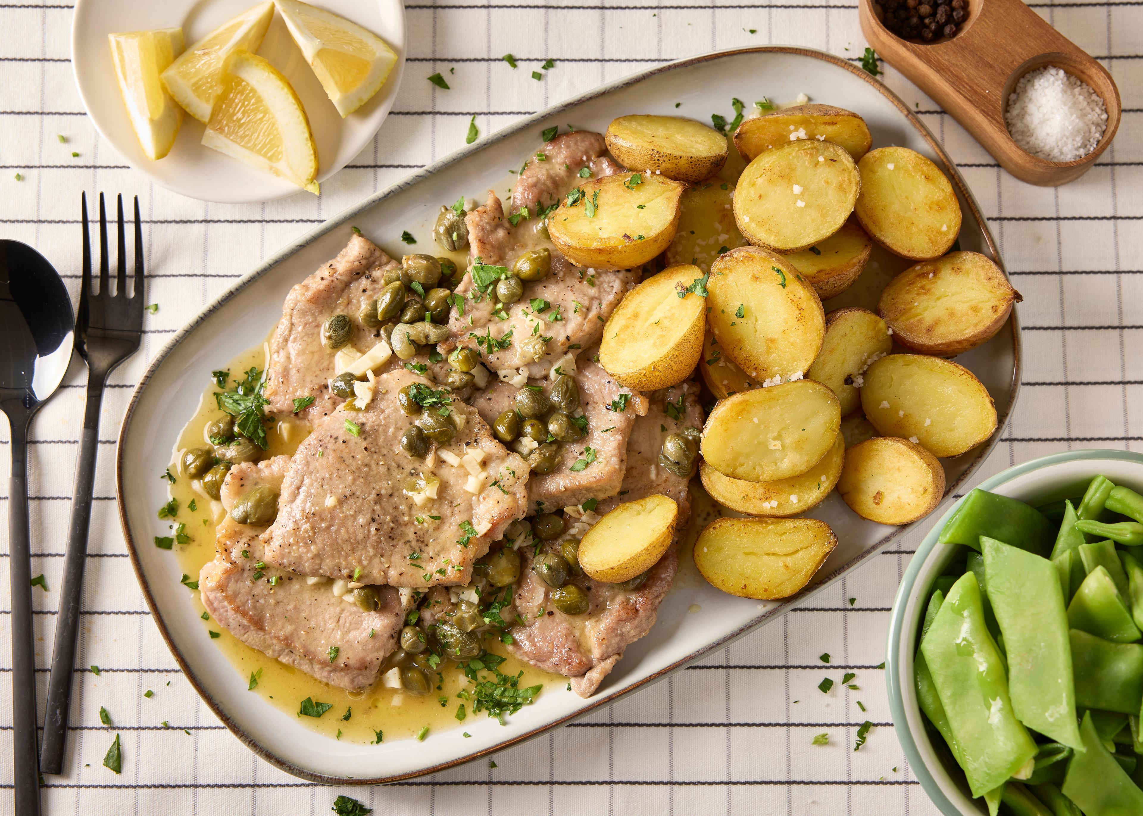 Piccata de porc et haricots plats