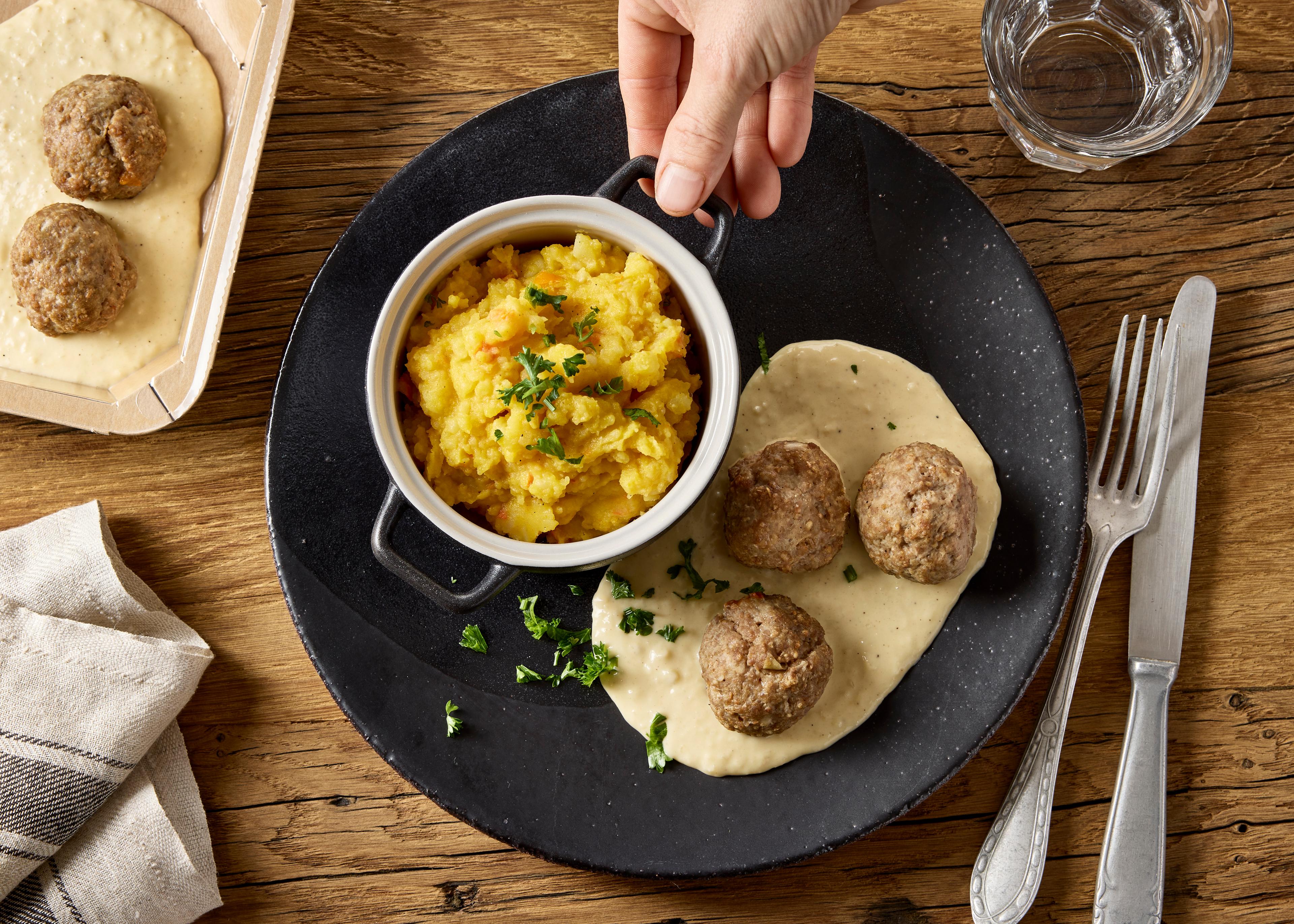 Boulettes sauce miel-moutarde, écrasé de courge (plat à réchauffer)