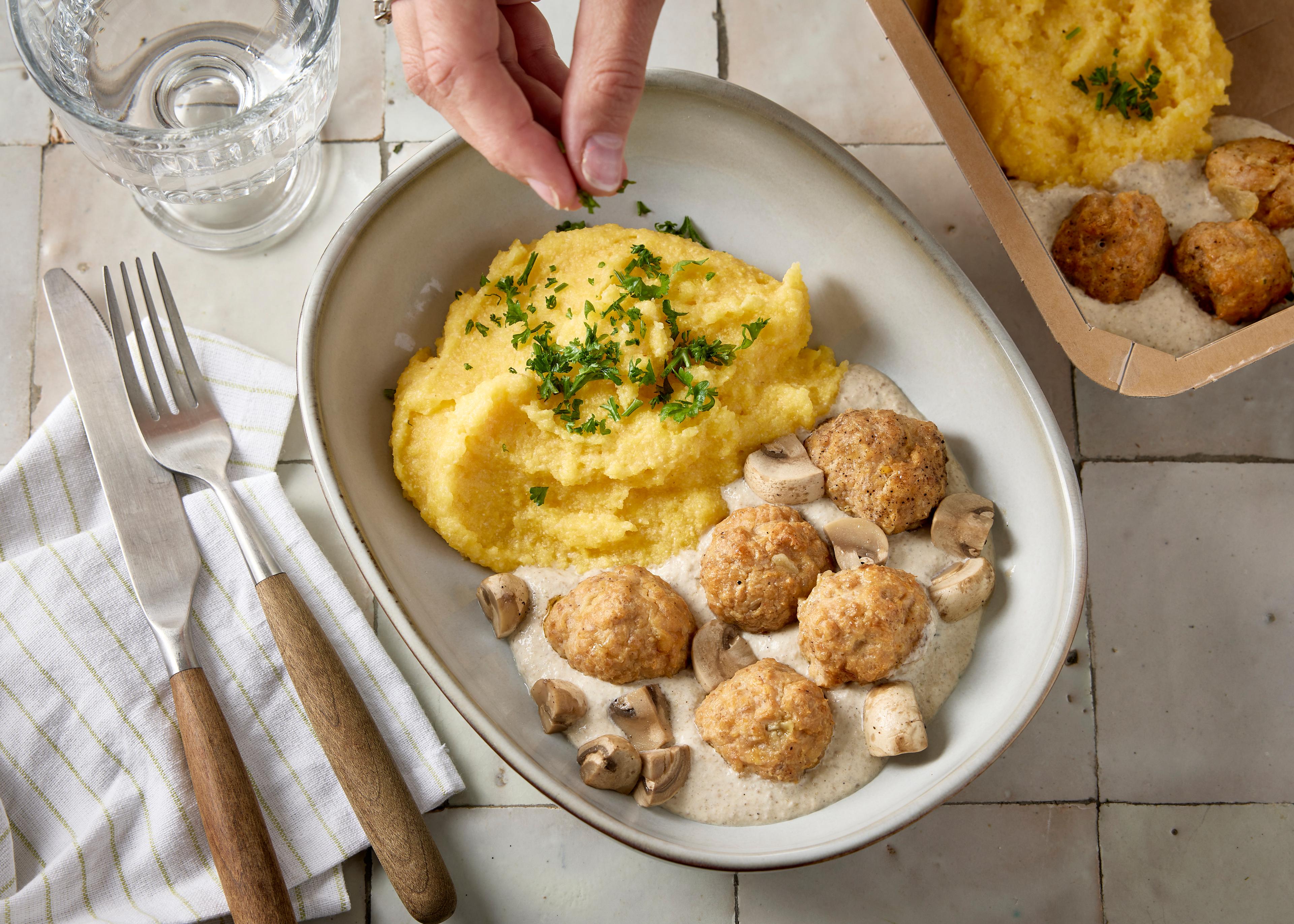 Boulettes de poulet & polenta  (plat à réchauffer)