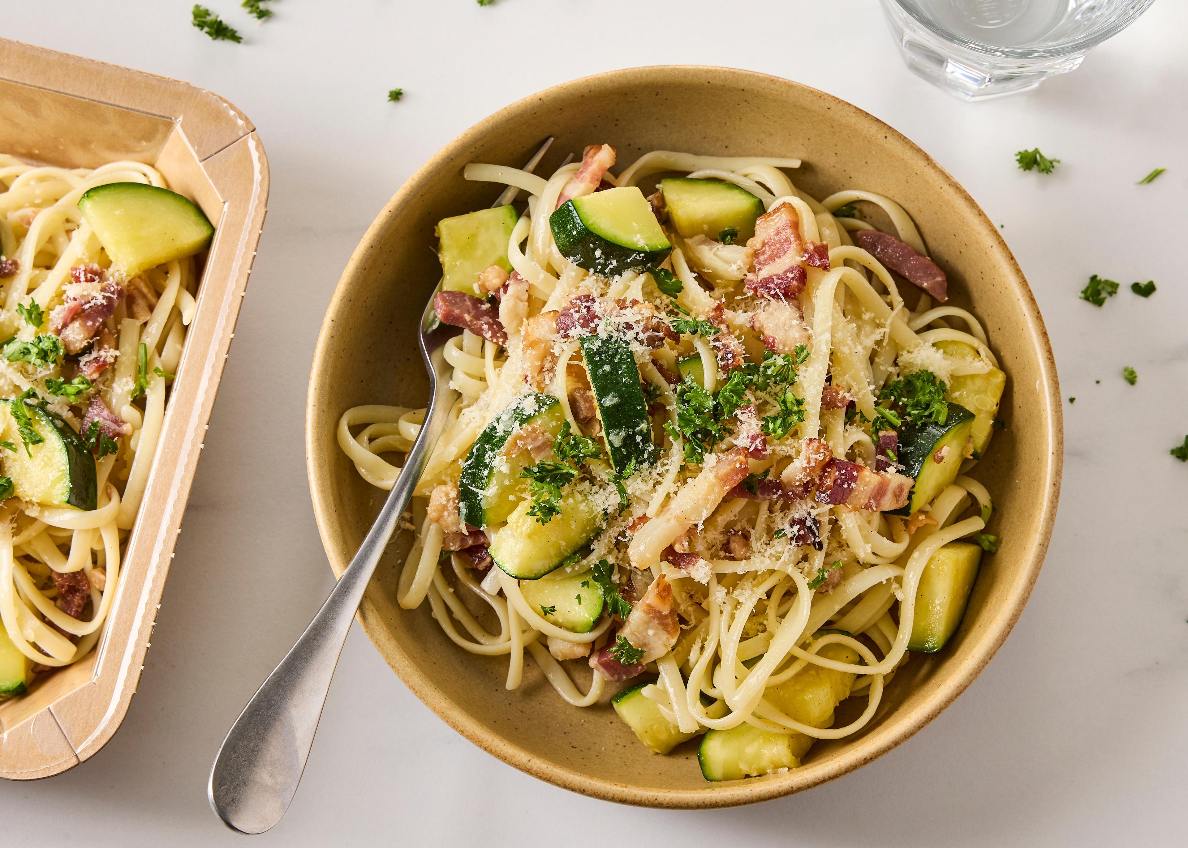 Linguine aux lardons et courgette (plat à réchauffer)