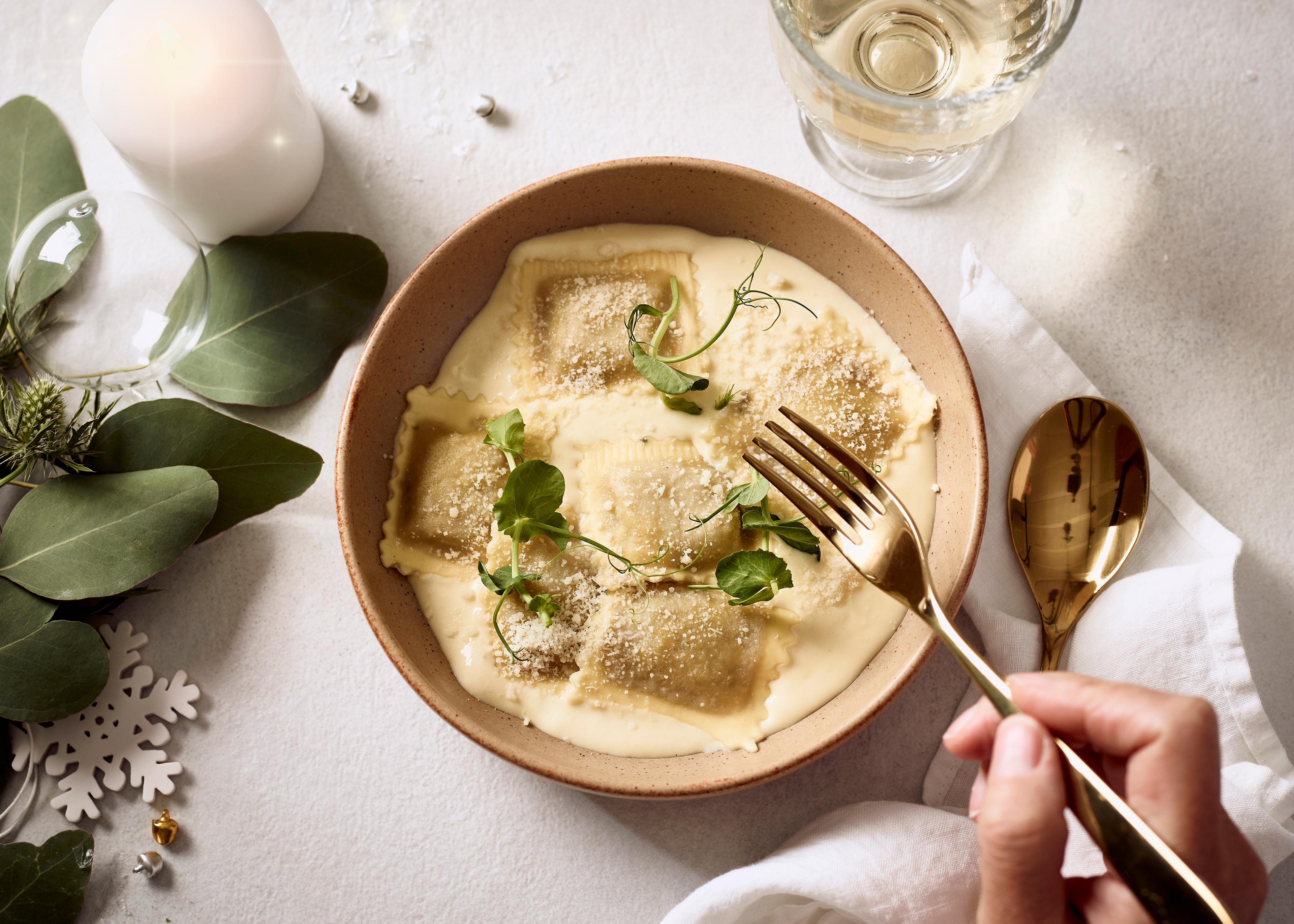 Raviolis à la truffe et crème de pecorino