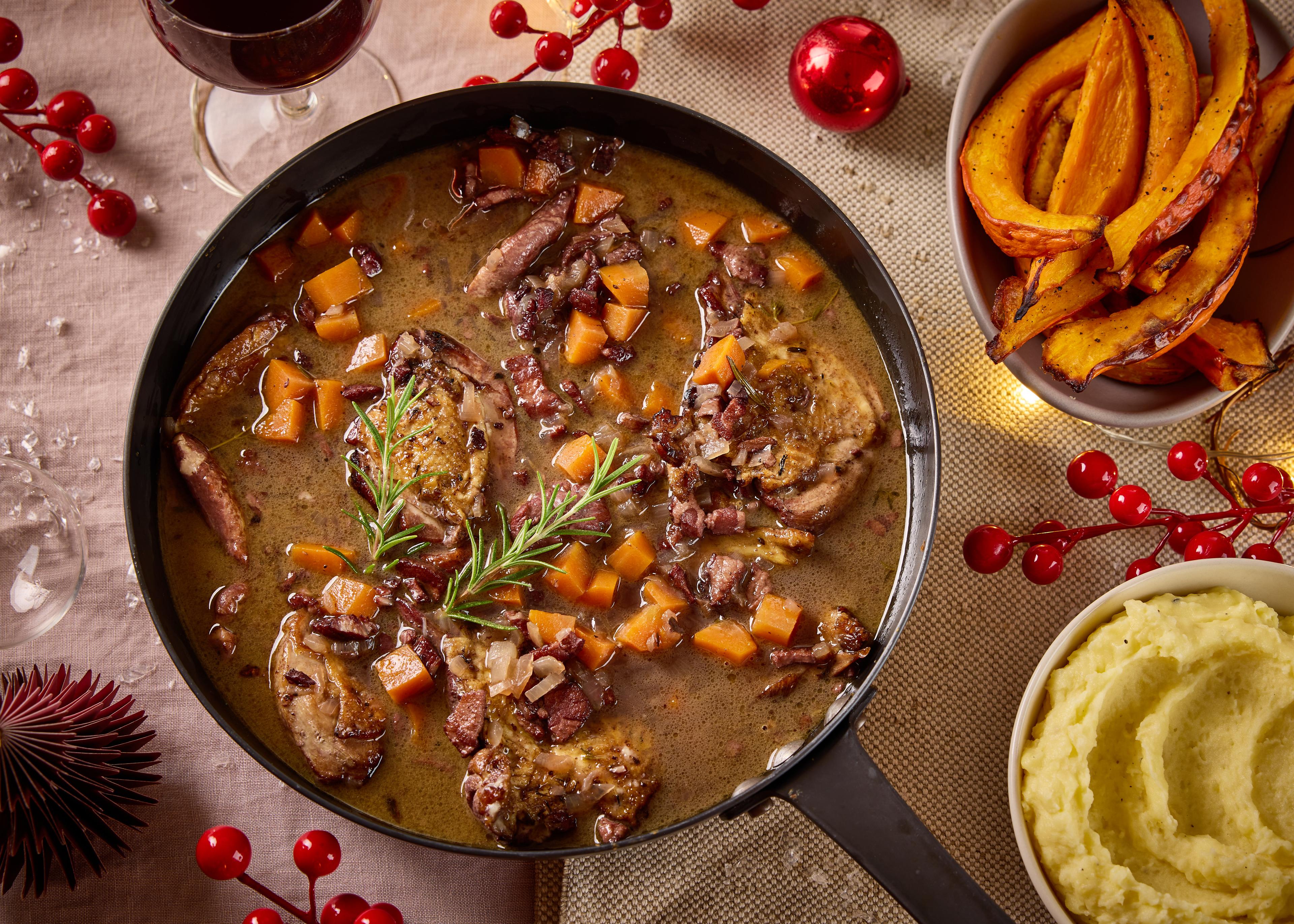 Fazantenfilet in haanstijl, geroosterde pompoen & aardappelmousseline