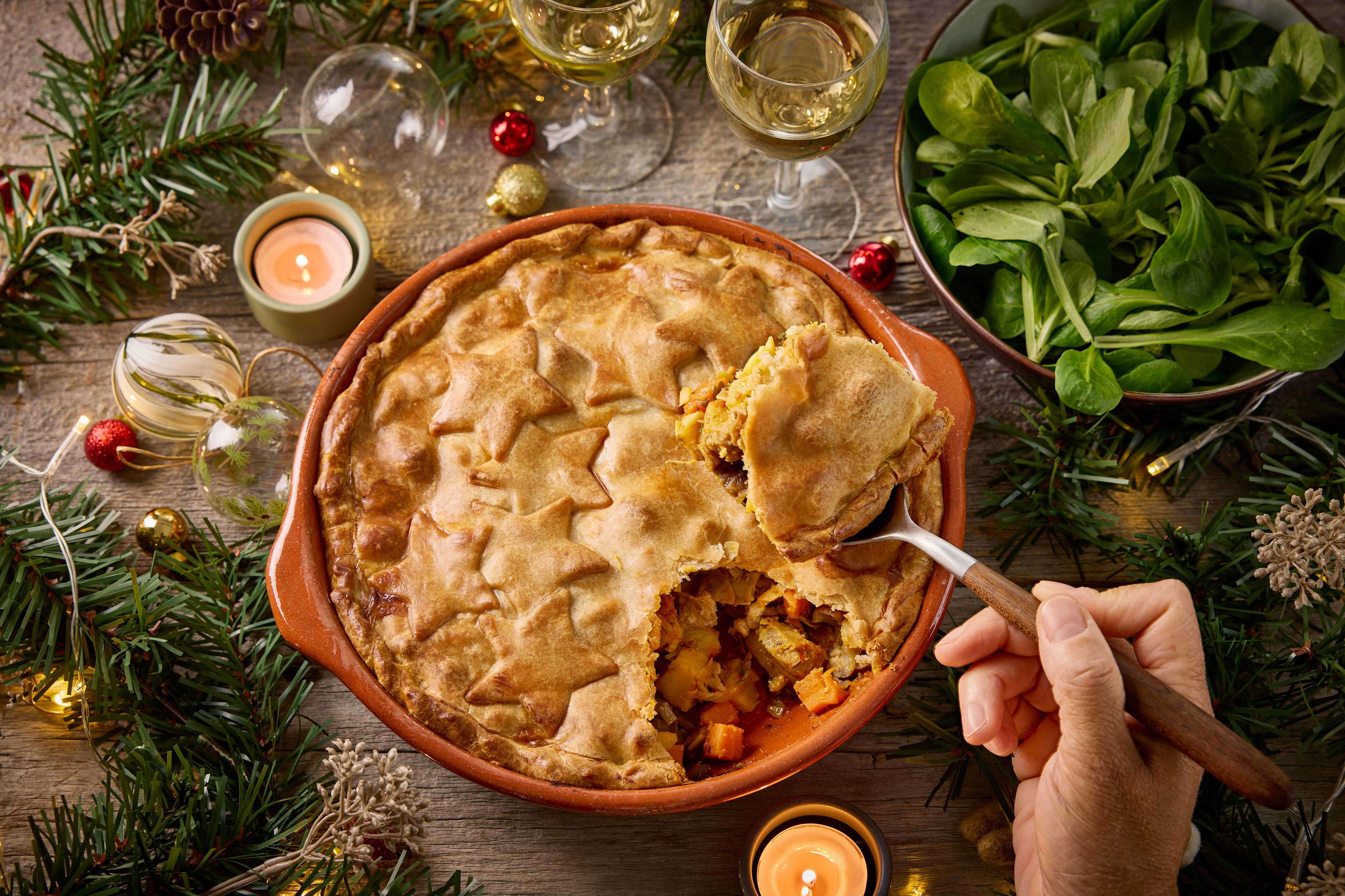 Knapperige taart met kastanjes en groenten